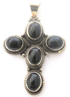 Tibetan silver black onyx gemstone cross pendant - PM141E