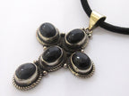 Tibetan silver black onyx gemstone cross pendant - PM141E