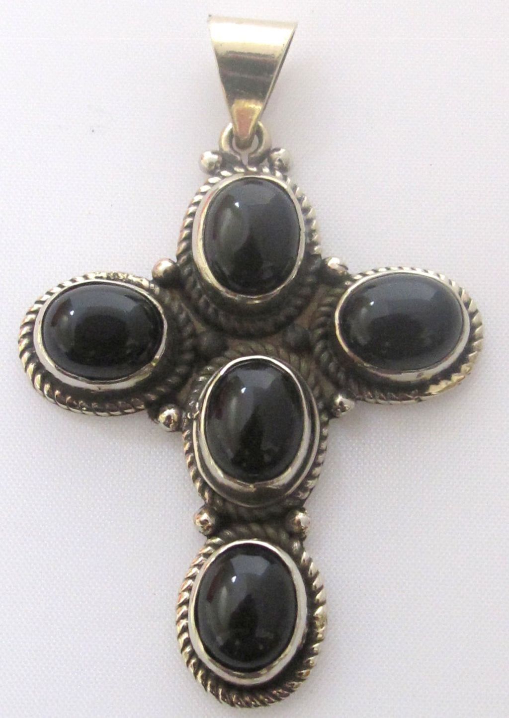 Tibetan silver black onyx gemstone cross pendant - PM141E