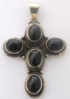Tibetan silver black onyx gemstone cross pendant - PM141E
