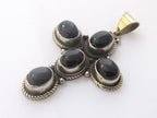 Tibetan silver black onyx gemstone cross pendant - PM141E