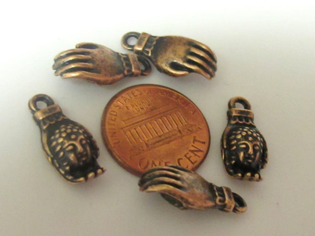10 charms - Buddha hand rustic copper tone mala making charms - BD443
