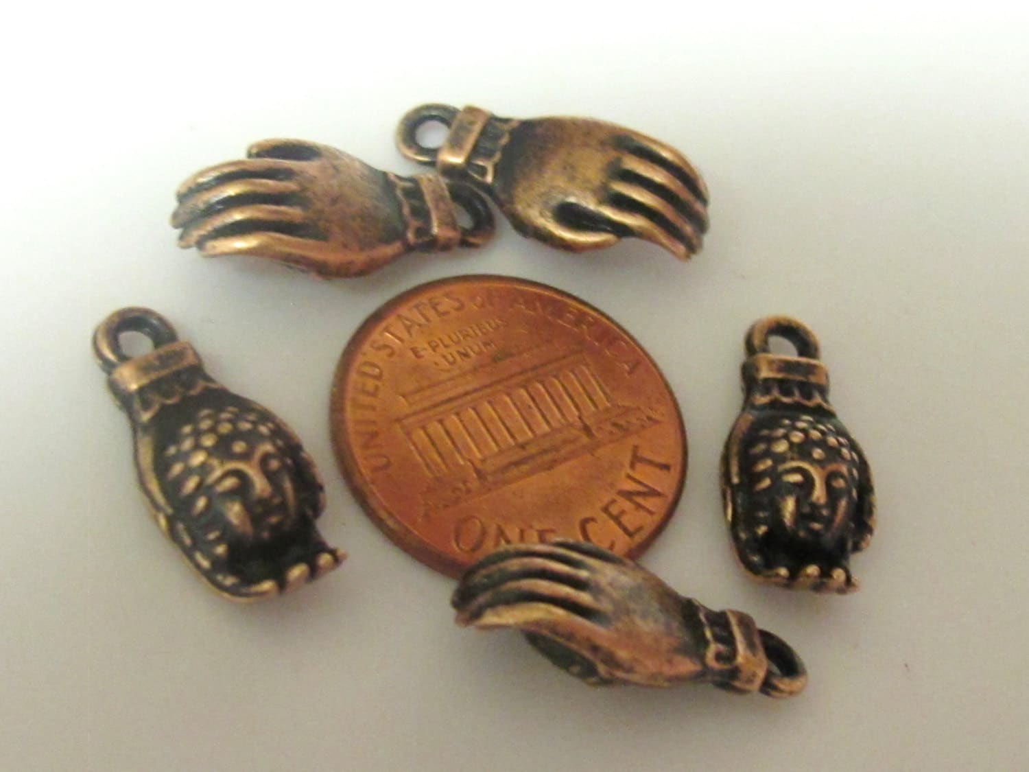 10 charms - Buddha hand rustic copper tone mala making charms - BD443