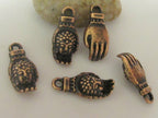 10 charms - Buddha hand rustic copper tone mala making charms - BD443