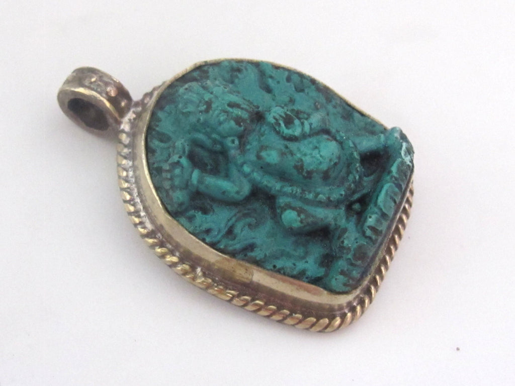 Tibetan Green Vajrapani boddhisattva pendant from Nepal - PM162B