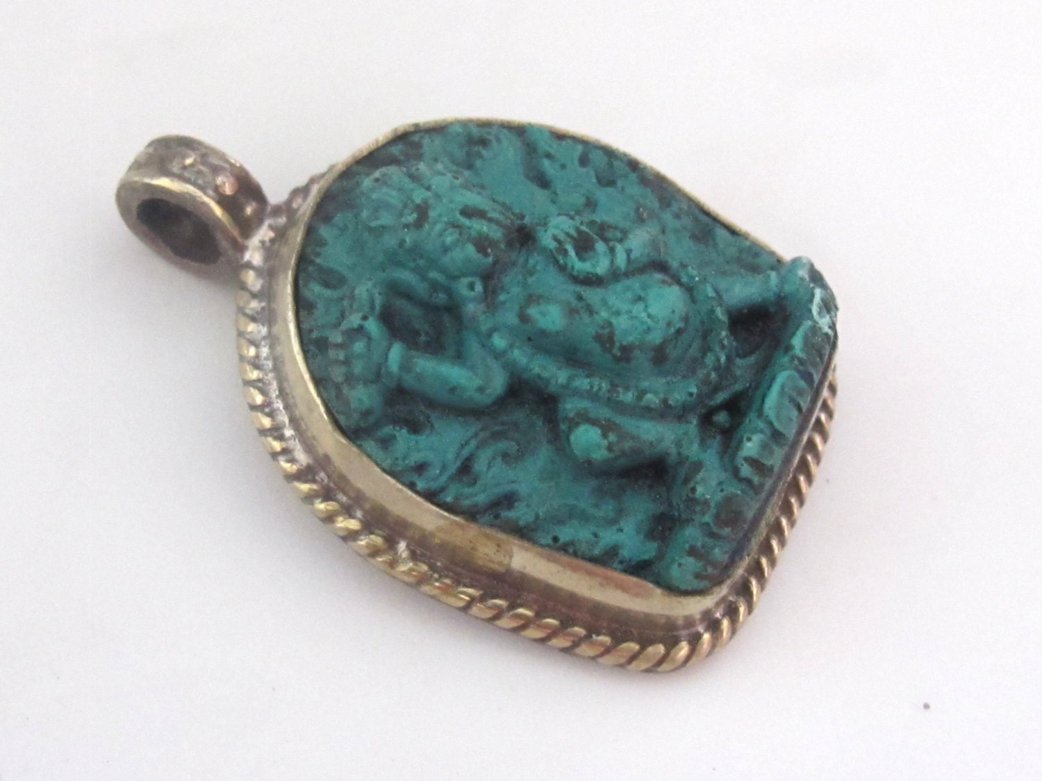 Tibetan Green Vajrapani boddhisattva pendant from Nepal - PM162B
