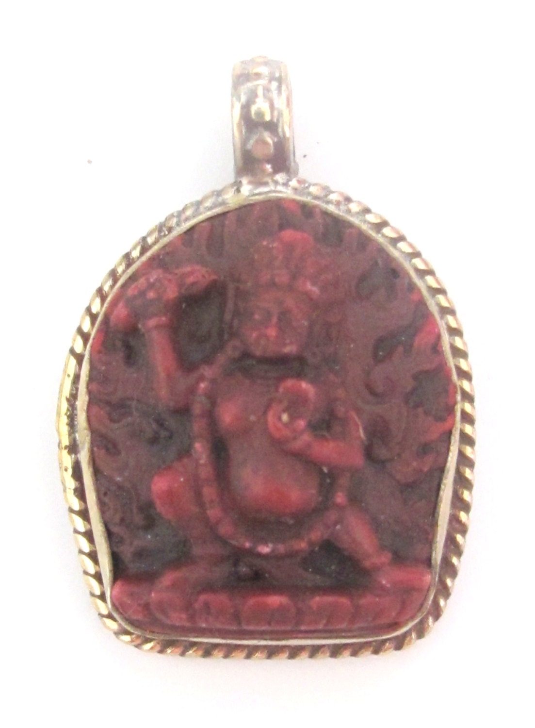 Tibetan red Vajrapani boddhisattva pendant from Nepal - PM162C