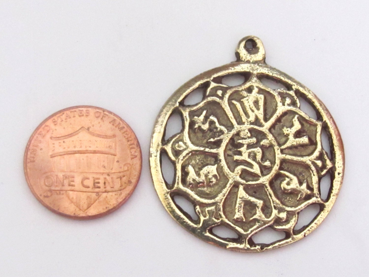Tibetan lotus flower Om mantra brass pendant - CP030