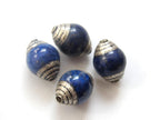 4 BEADS - Tibetan silver capped lapis gemstone beads from Nepal - BD450