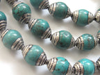 Capped Tibetan turquoise gemstone beads from Nepal - 4 beads - BD451