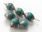 Capped Tibetan turquoise gemstone beads from Nepal - 4 beads - BD451