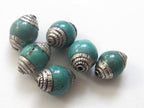 4 Beads -Capped Tibetan turquoise gemstone beads from Nepal - BD451