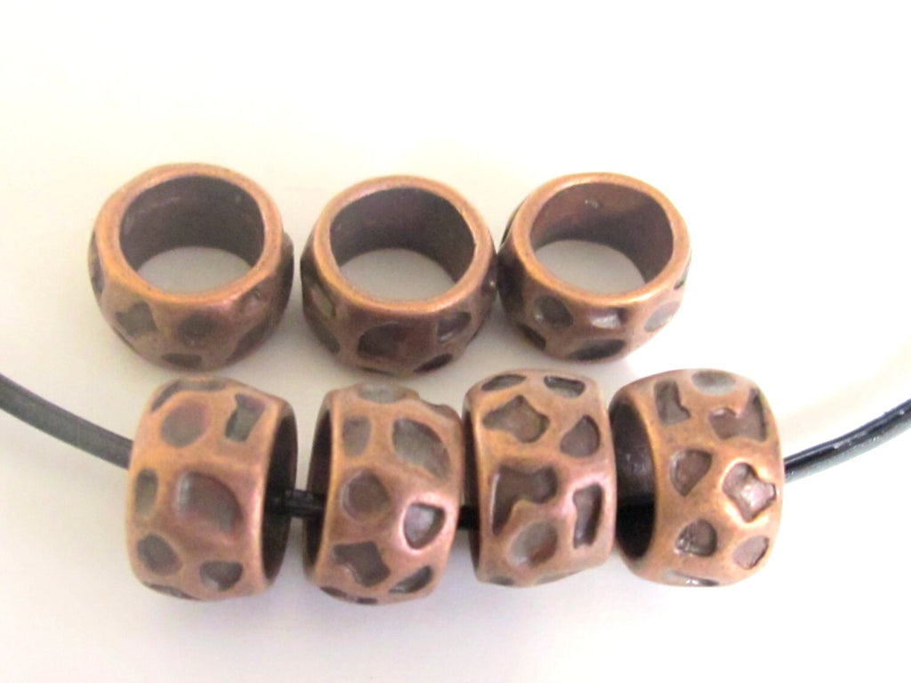 Copper tone color animal skin theme design large hole ring shape metal alloy beads - 4 beads set - BD467