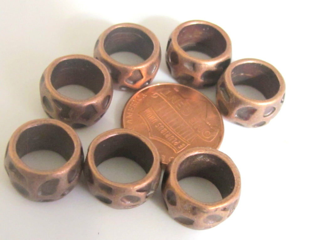 Copper tone color animal skin theme design large hole ring shape metal alloy beads - 4 beads set - BD467