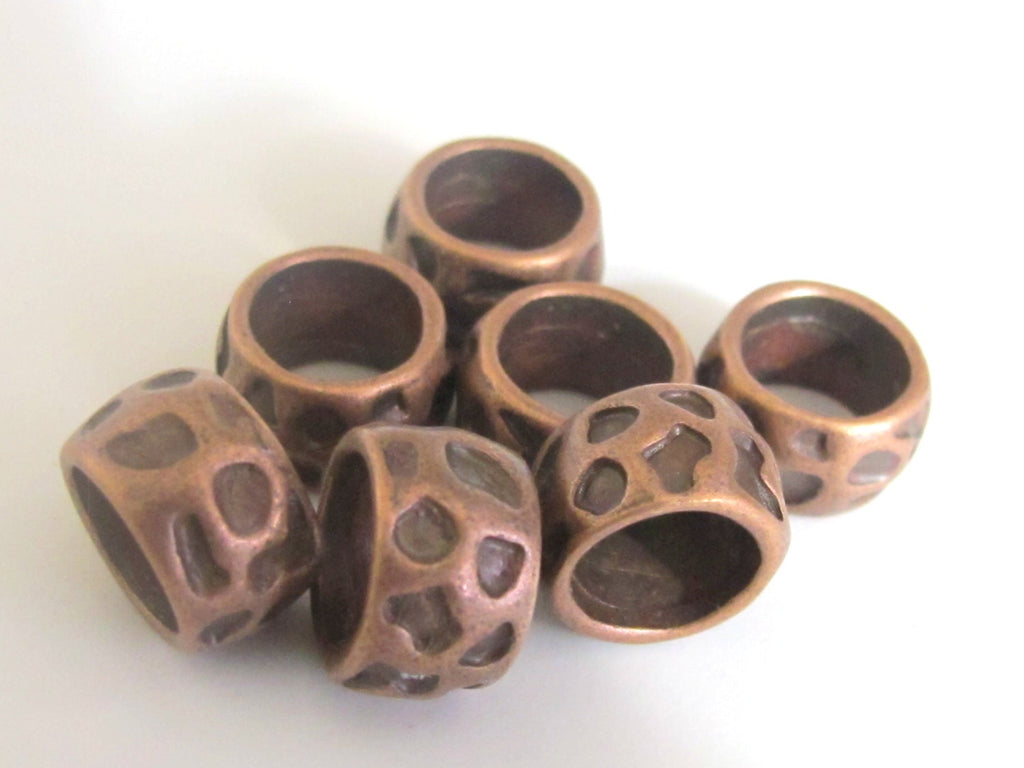 Copper tone color animal skin theme design large hole ring shape metal alloy beads - 4 beads set - BD467