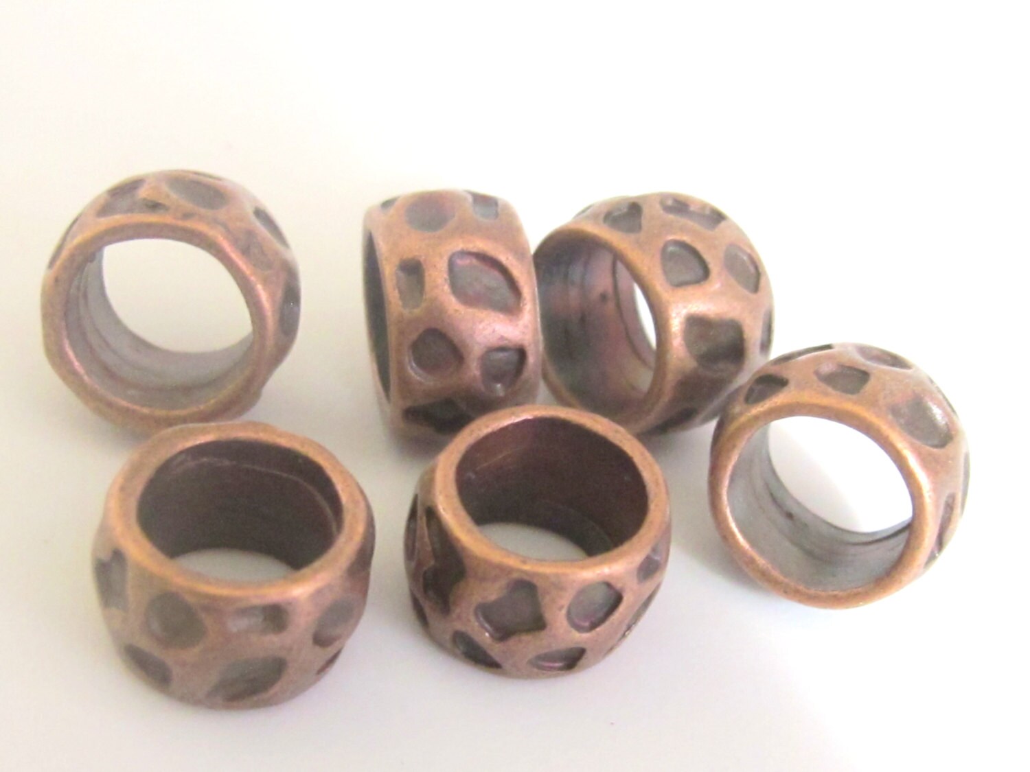 Copper tone color animal skin theme design large hole ring shape metal alloy beads - 4 beads set - BD467