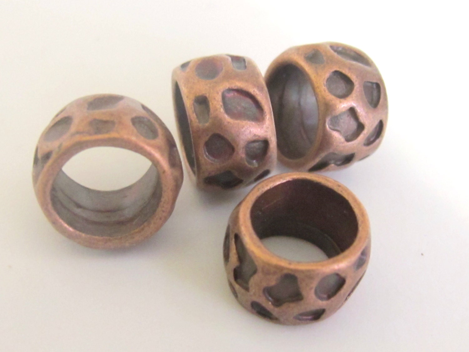 Copper tone color animal skin theme design large hole ring shape metal alloy beads - 4 beads set - BD467