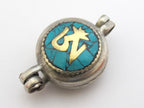 Tibetan silver Turquoise mosaic inlay Ghau prayer box Om and buddha eye reversible pendant - PM181D