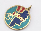 Hindu Lord Shiva symbol trident om brass pendant with lapis , turquoise and coral inlay - PM185B