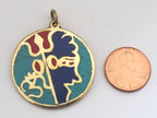 Hindu Lord Shiva symbol trident om brass pendant with lapis , turquoise and coral inlay - PM185B