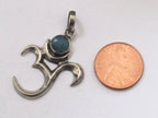 Meditation yoga Sanskrit Om pendant with turquoise inlay from Nepal - CP033B
