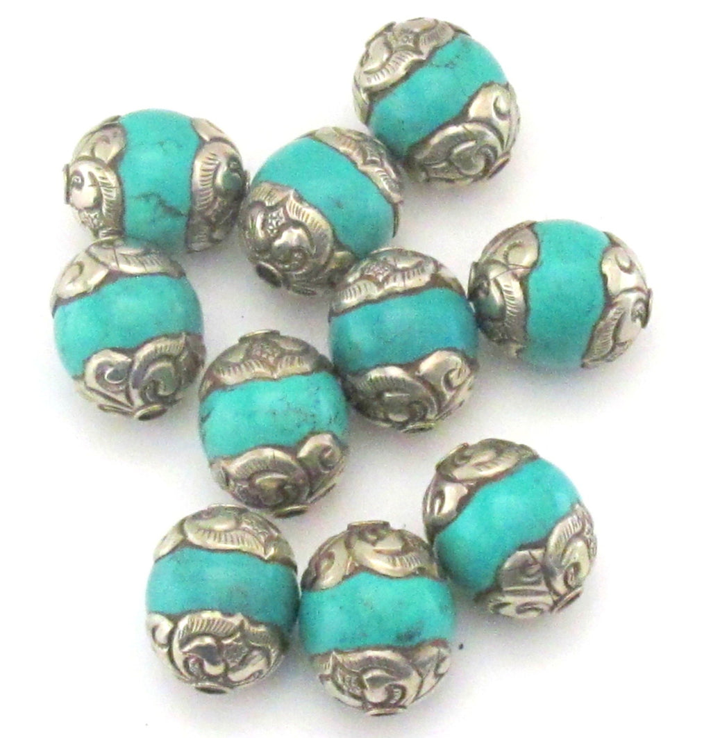 1 Bead - Thick capped Tibetan turquoise gemstone beads from Nepal - BD492A