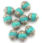 1 Bead - Thick capped Tibetan turquoise gemstone beads from Nepal - BD492A
