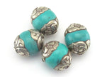 1 Bead - Thick capped Tibetan turquoise gemstone beads from Nepal - BD492A