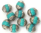 1 Bead - Thick capped Tibetan turquoise gemstone beads from Nepal - BD492A