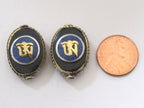 Tibetan Om inscribed reversible brass bead with lapis inlay - 1 bead - BD498B