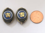 Tibetan Om inscribed reversible brass bead with lapis inlay - 1 bead - BD498B