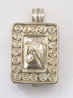 Tibetan silver Ghau prayer box Om mantra with double spiral design pendant - PM191C