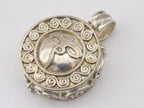 Round shape Tibetan antiqued silver finish Ghau prayer box pendant with buddha eyes symbol and double spiral design - PM191H