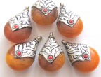 Thick Tibetan silver copal resin reversible pendant with floral design on bail - 1 Pendant - PM195B