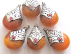 Thick Tibetan silver copal resin reversible pendant with floral design on bail - 1 Pendant - PM195B