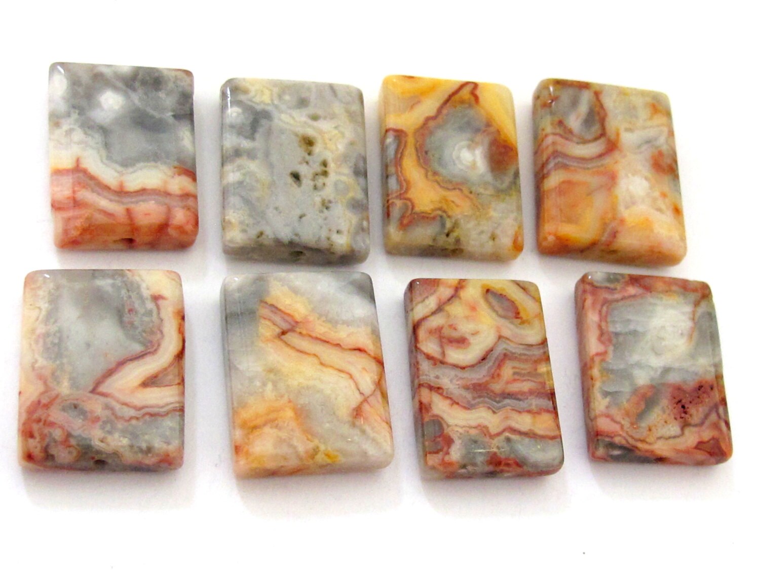 4 BEADS - Natural Crazy lace agate tile beads - GM264