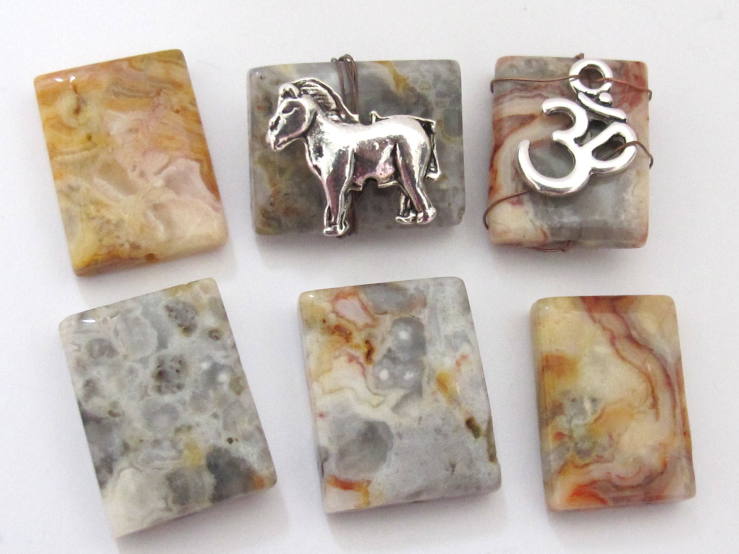2 BEADS - Natural Crazy lace agate tile beads - GM264