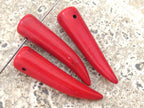 Red color long tooth shape pendant sticks - 2 beads - GM266