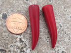 Red color long tooth shape pendant sticks - 2 beads - GM266