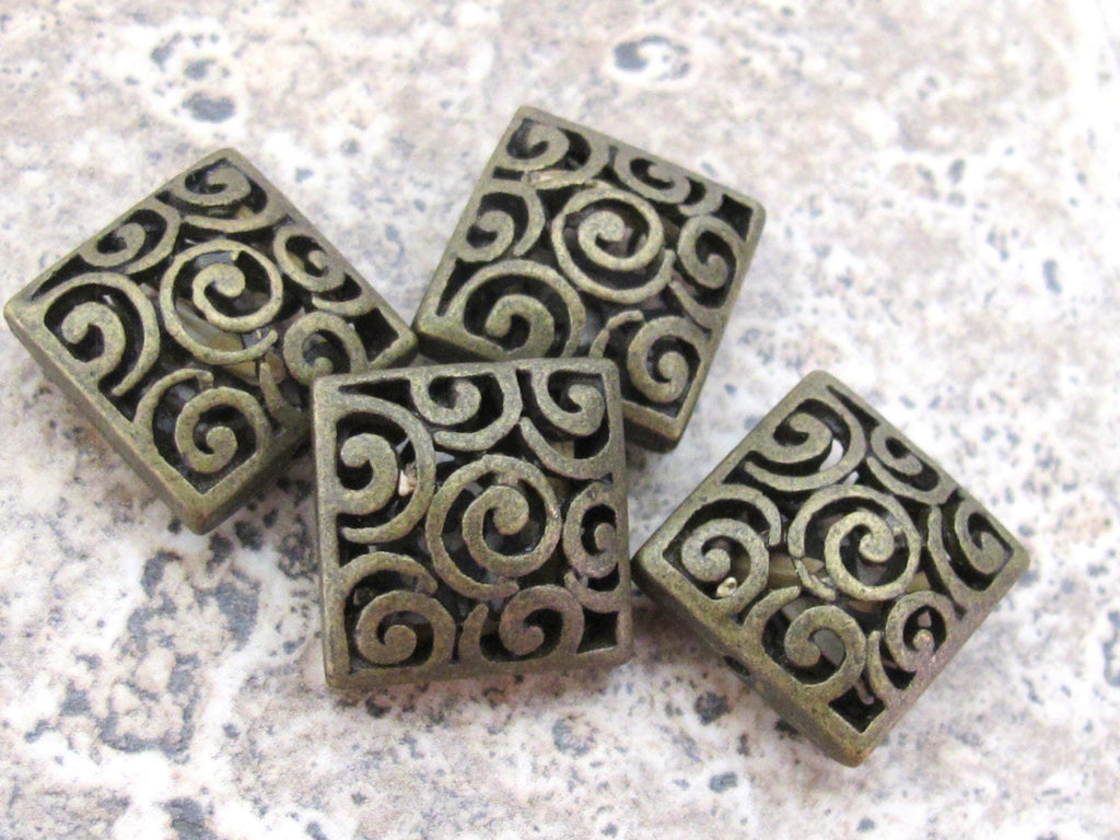 2 BEADS - Brass cut spiral filigree design beads - BD506