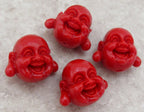 2 BEADS - Red happy smiling Buddha focal beads - BD507A