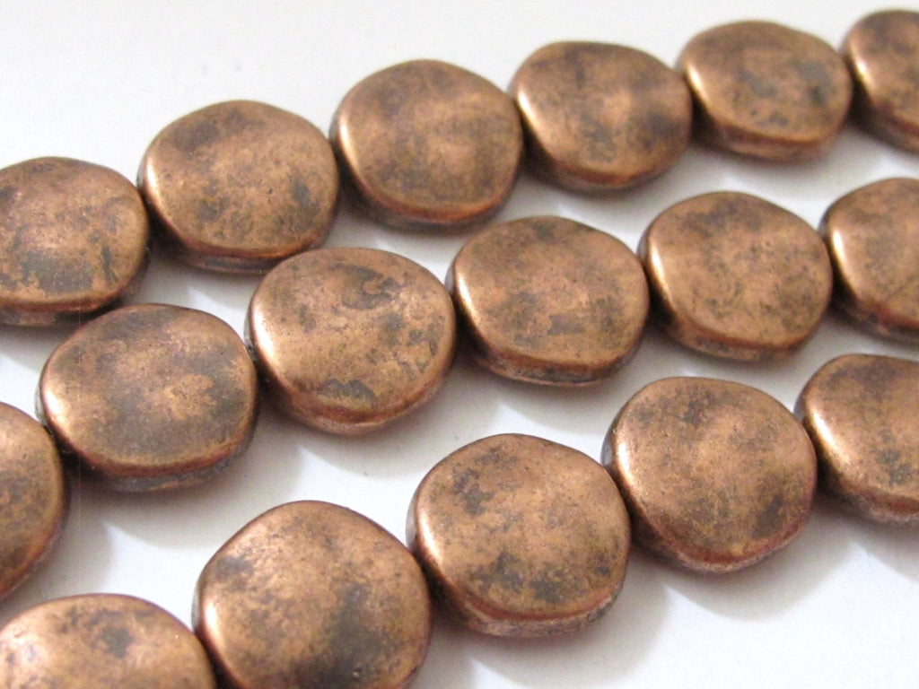 10 beads - Rustic look copper finish flat disc metal beads - BD507
