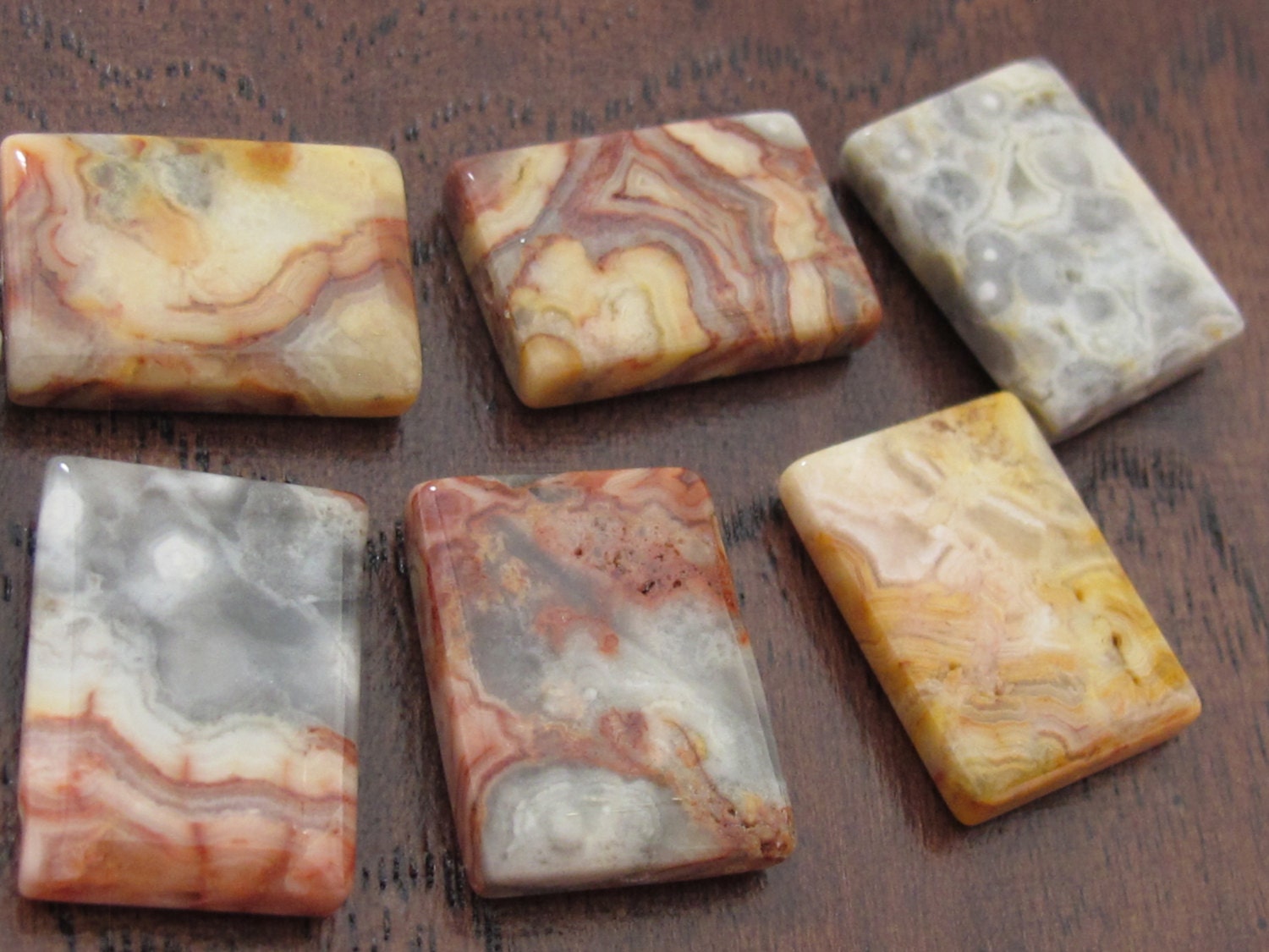 4 BEADS - Natural Crazy lace agate tile beads - GM264