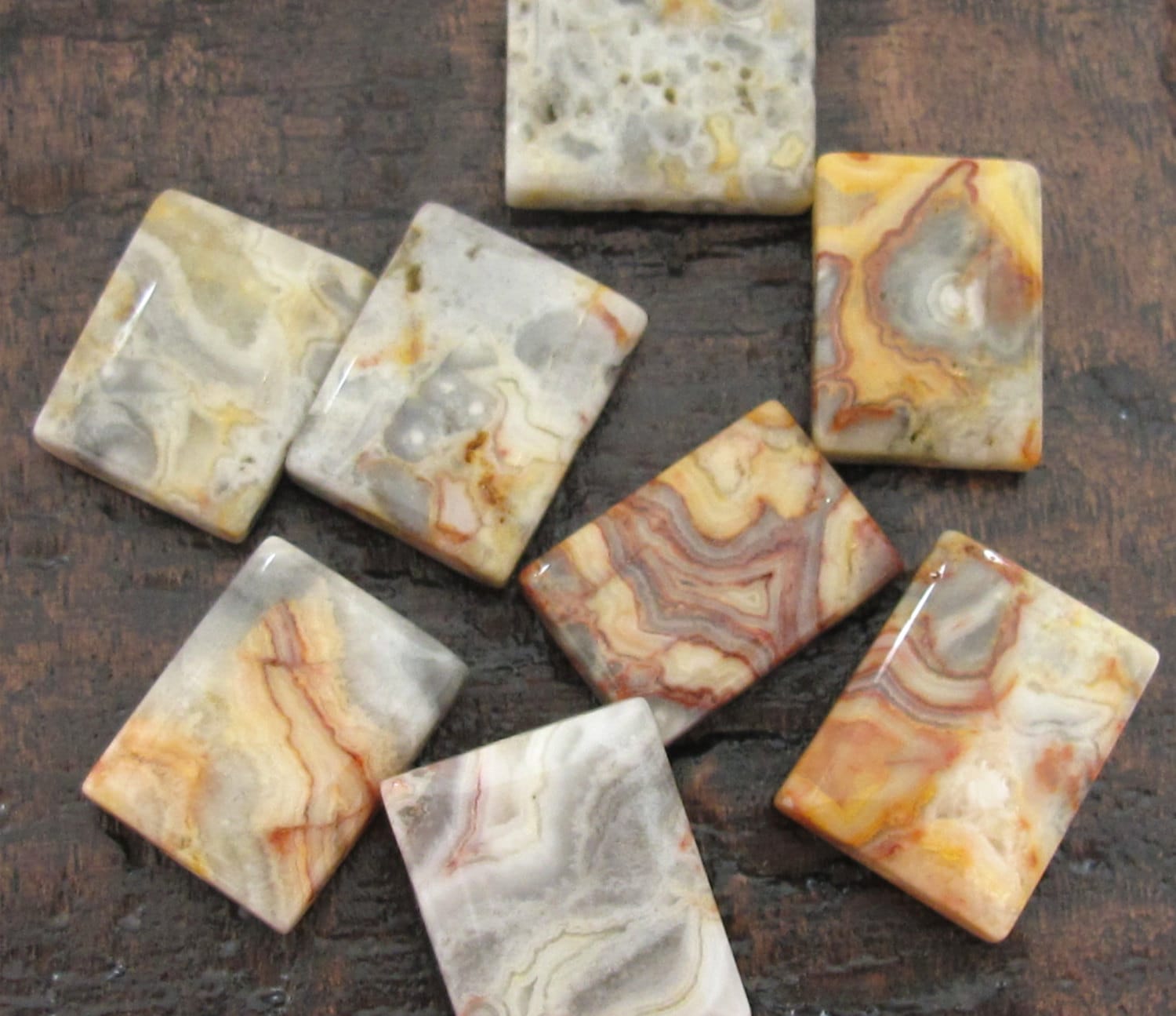 2 BEADS - Natural Crazy lace agate tile beads - GM264