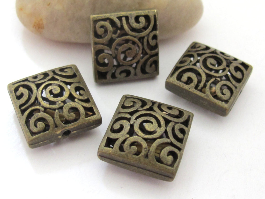 2 BEADS - Brass cut spiral filigree design beads - BD506