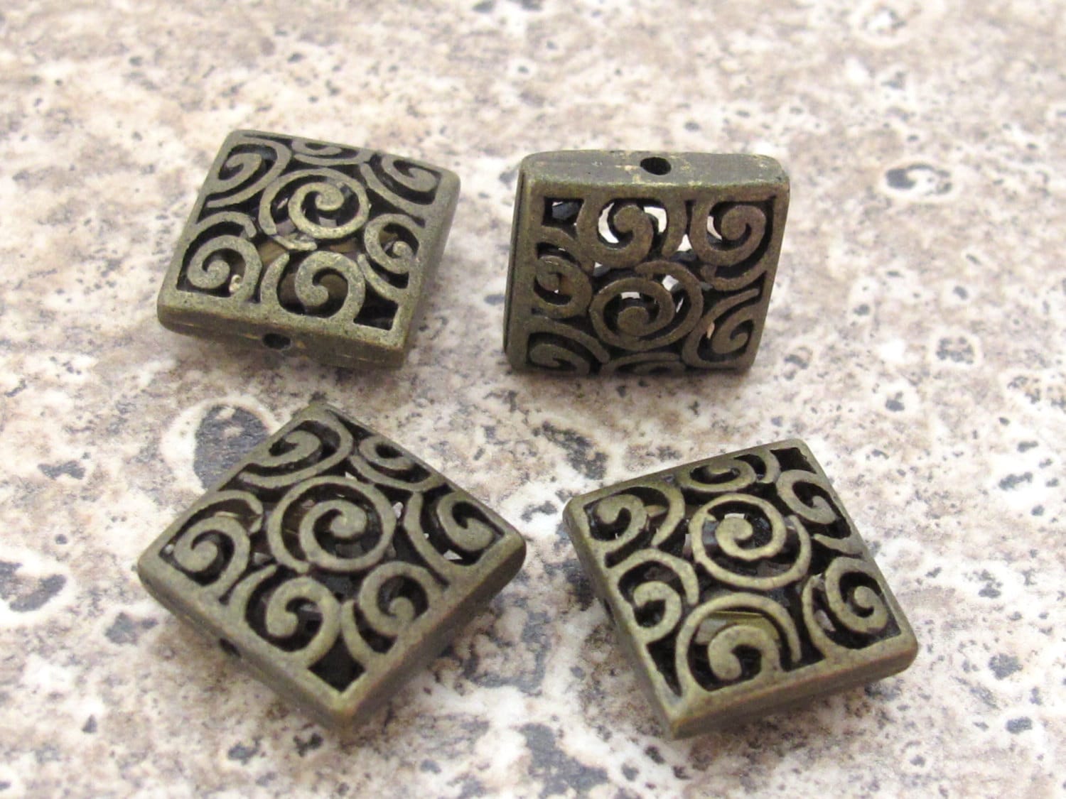 2 BEADS - Brass cut spiral filigree design beads - BD506