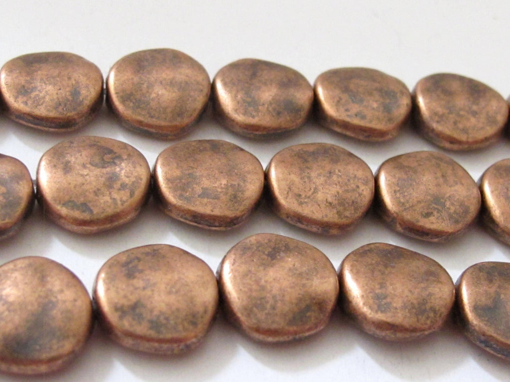 10 beads - Rustic look copper finish flat disc metal beads - BD507