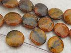 6 BEADS - Yellow orange azurite chrysocolla coin disc gemstone beads - GM269A