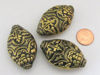 Extra large elliptical oval shape dual sided Tibetan brass bead with floral repousse - 1 bead - BD515