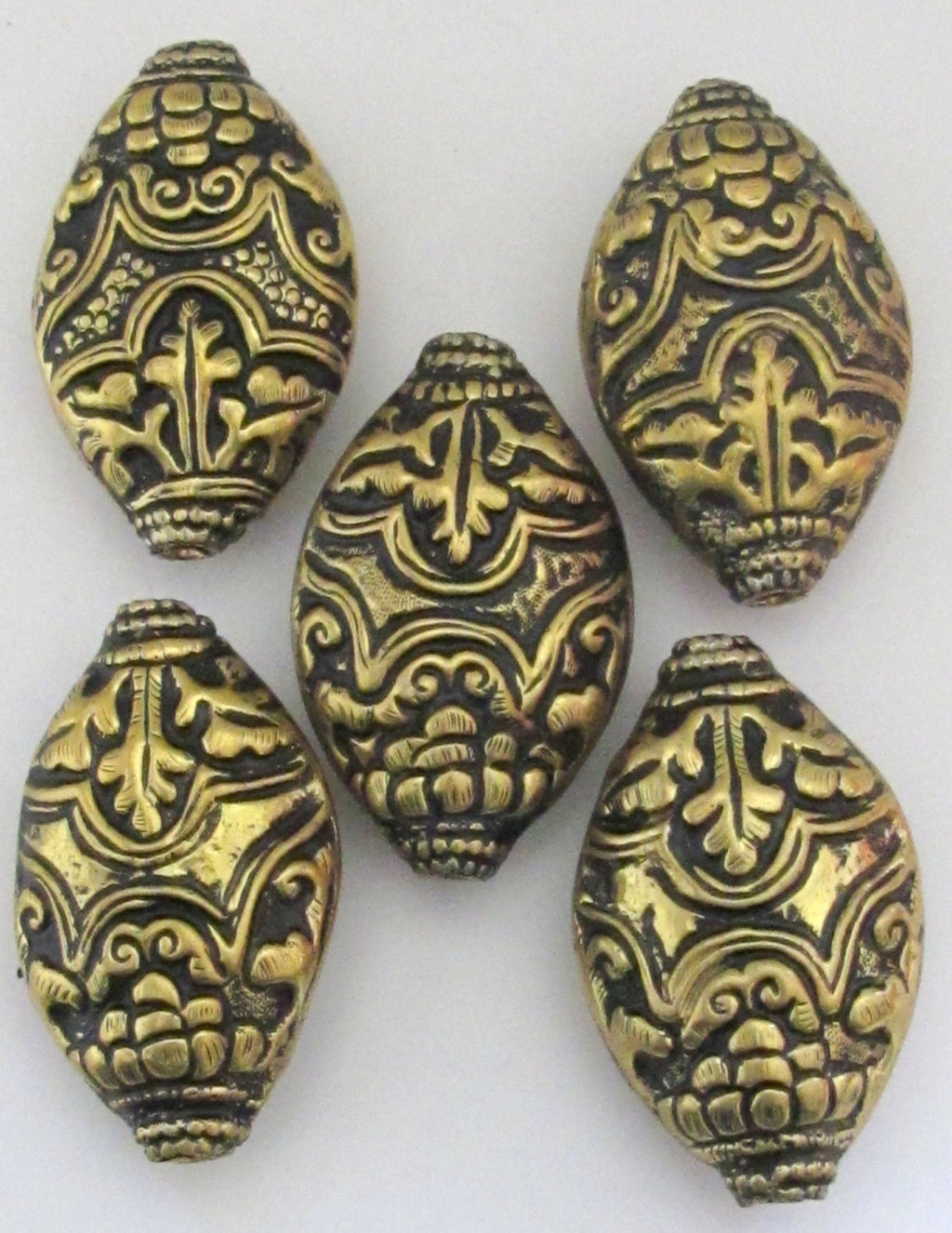 Extra large elliptical oval shape dual sided Tibetan brass bead with floral repousse - 1 bead - BD515